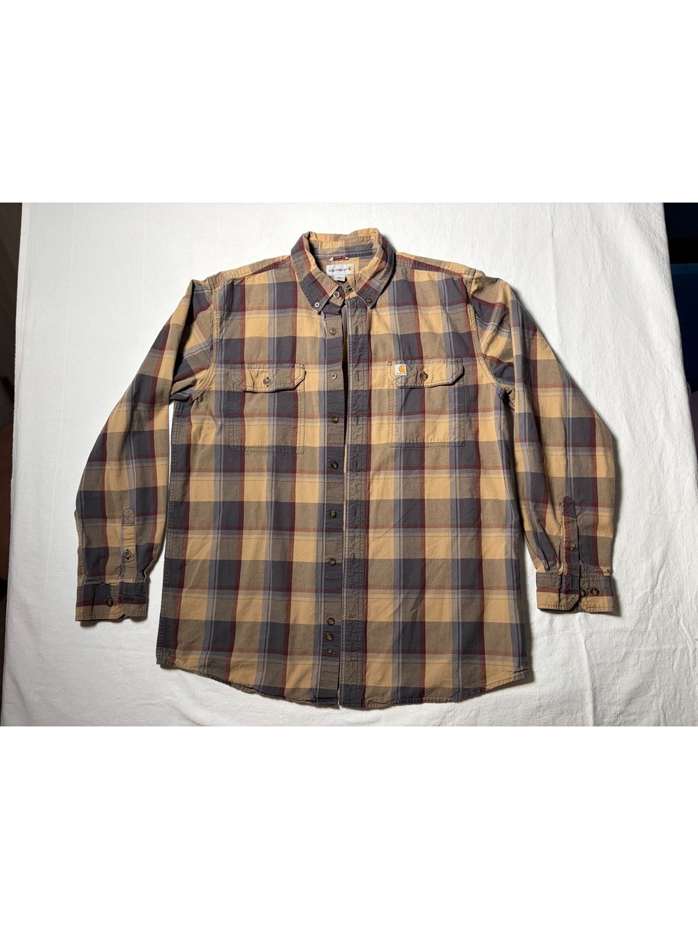 Carhartt plaid button-down shirt tan brown